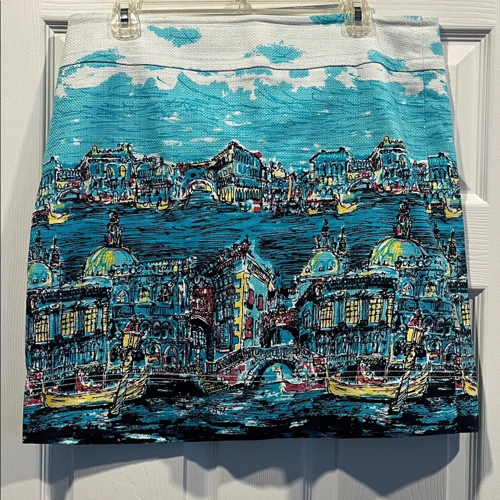 Talbots Vibrant Venice Italy Mini Skirt - Blue and Black‎ Size 12 - Picture 2 of 15